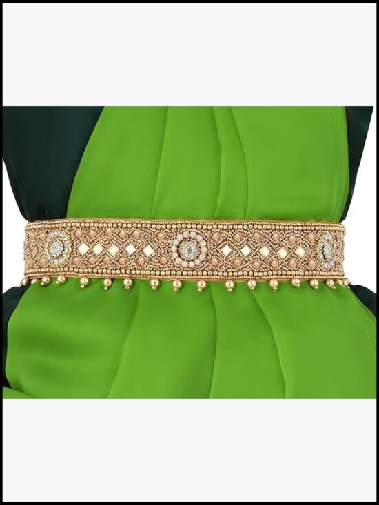 Traditional Stretchable Embroidery Saree Waist Belt Golden Cloth Kamarpatta